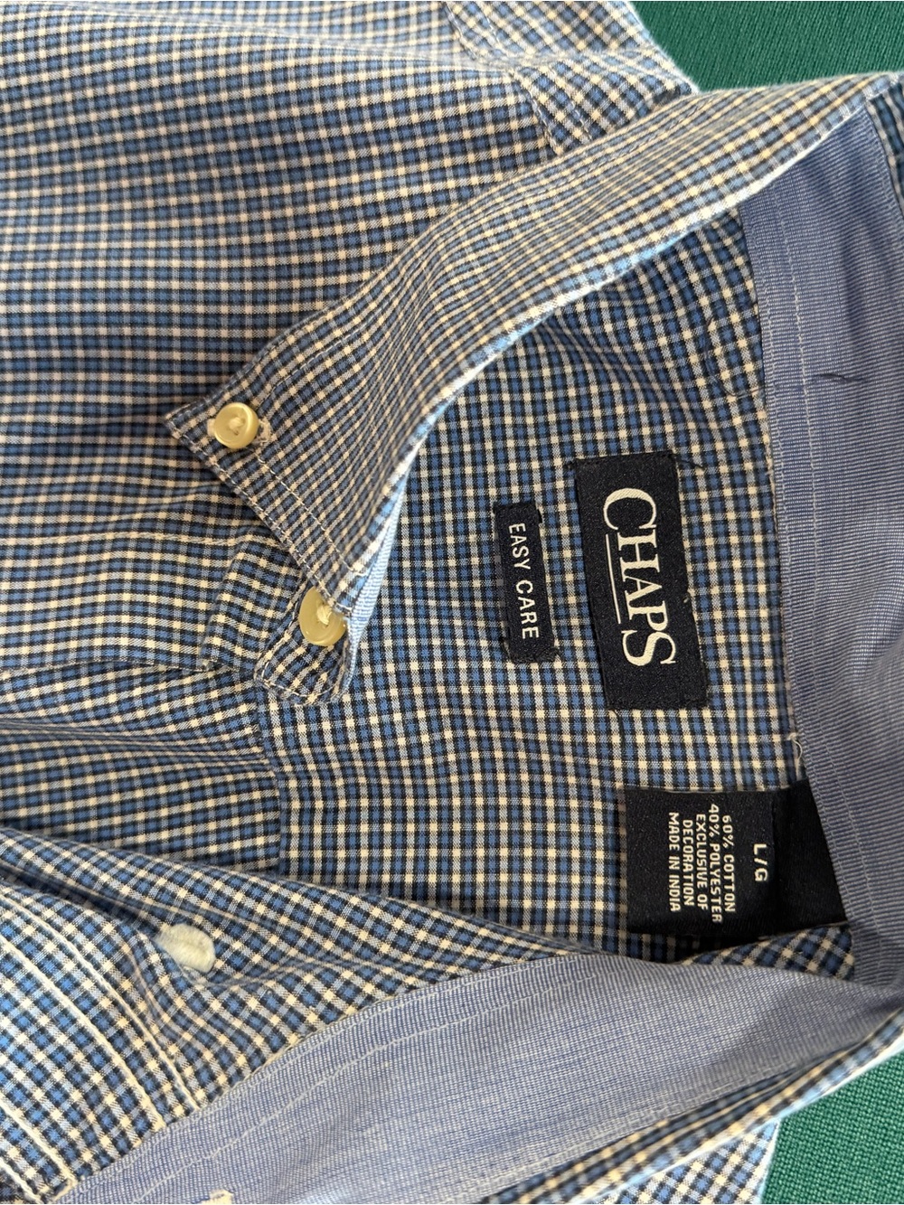 Chaps Blue and White Small Check Button-Down Shirt